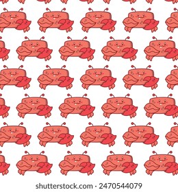 Seamless pattern of colorful cartoon animals, japanese, flowers and asians. elements
