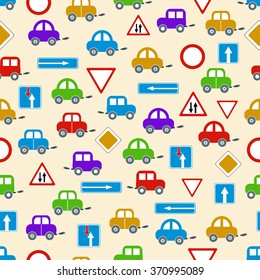 Seamless pattern of colorful cartoon city car  - vector illustration