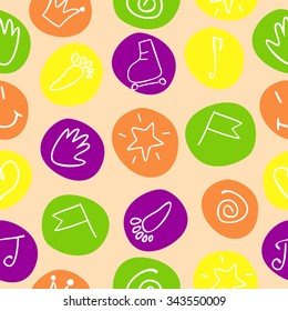 seamless pattern with colorful cartoon drawings on the circles