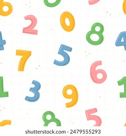 Seamless pattern with colorful cartoon numbers on a white background. Vector illustration.