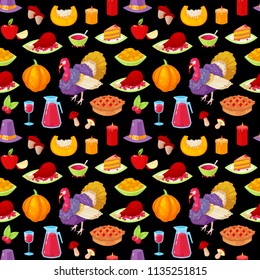 Seamless pattern with colorful cartoon object for thanksgiving day.Vector illustration.