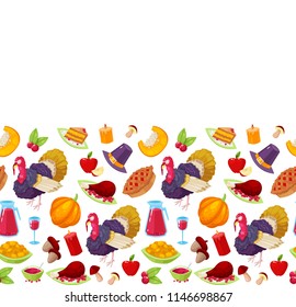 Seamless pattern with colorful cartoon object for thanksgiving day on white background.