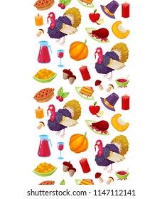 Seamless pattern with colorful cartoon object for thanksgiving day on white background.