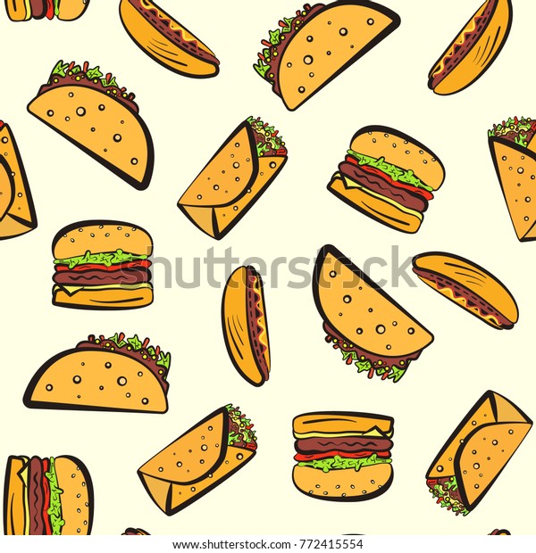 Seamless Pattern Colorful Cartoon Outline Fast Stock Vector Royalty Free