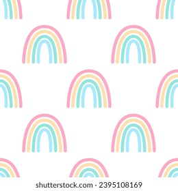 Seamless pattern with colorful cartoon rainbows