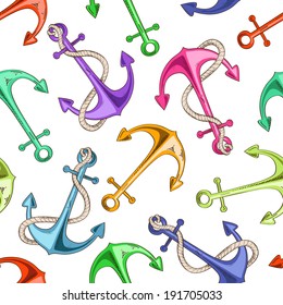 Seamless pattern of colorful cartoon sea anchors