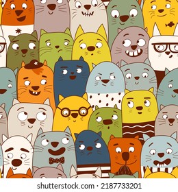 Seamless pattern with colorful cats