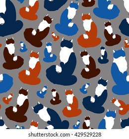 Seamless pattern with colorful cats. Fun endless pattern with sitting cats.