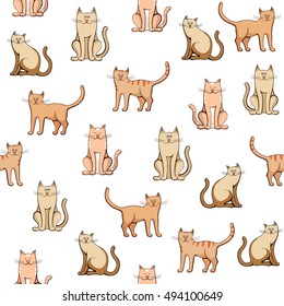seamless pattern colorful cats on white background