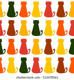 Seamless pattern with colorful cats on white background