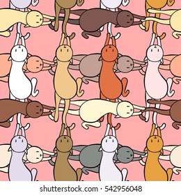 seamless pattern. colorful cats. pink background.