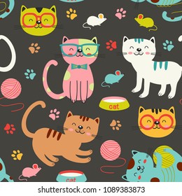 seamless pattern with colorful cats - vector illustration, eps