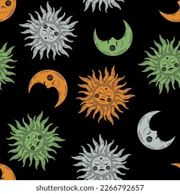 Seamless pattern with colorful celestial design