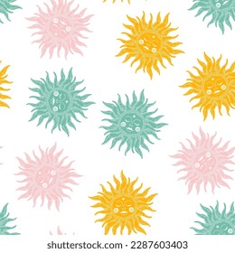 Seamless pattern with colorful celestial sun