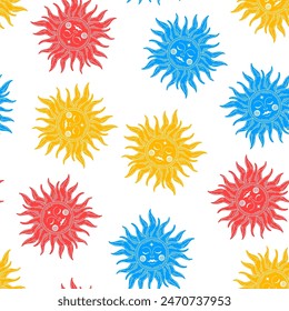 Seamless pattern with colorful celestial sun
