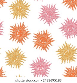 Seamless pattern with colorful celestials suns