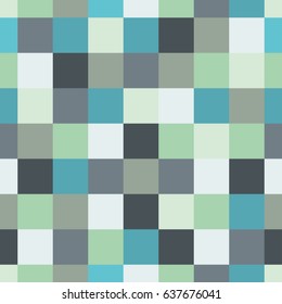 Seamless pattern with colorful cells. Bright geometric repeating background for printing on fabric, textiles. Surface design squares in the style of patchwork. Vector illustration. Blue, green color