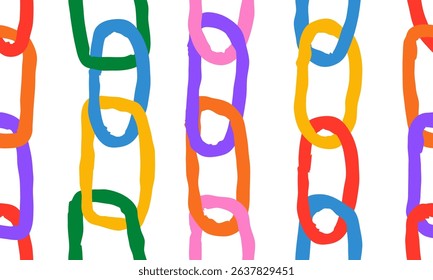 Seamless pattern with colorful chains vector illustration. Hand drawn chain