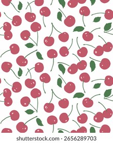 Seamless pattern with the colorful cherries. Vector illustration.