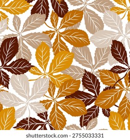 Seamless pattern with colorful chestnut leaves. Botany print with stylized autumn foliage. Great for textile, fabric, banner, prints, decor, wall art