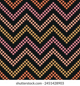 Seamless pattern with colorful chevron and black background