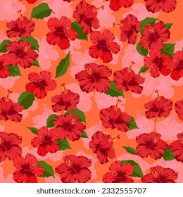 A seamless pattern of colorful Chinese rose. Vector illustration. Colorful Chinese rose background. flower background.