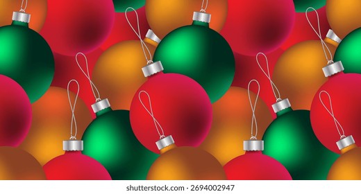 patrón sin fisuras de bolas de Navidad de colores. decoraciones realistas para un árbol de Navidad. fondo festivo en colores del año Nuevo. Ilustración vectorial de stock. EPS 10.