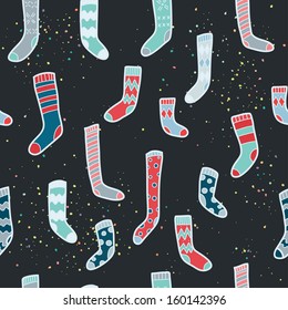 Seamless pattern with colorful christmas doodle hand drawn socks.