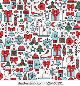 seamless pattern with colorful christmas icons