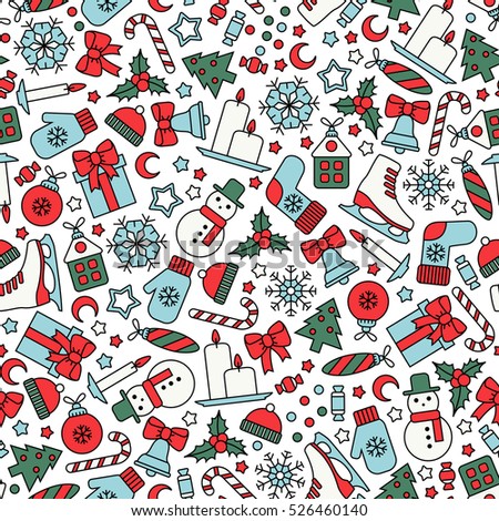 seamless pattern with colorful christmas icons