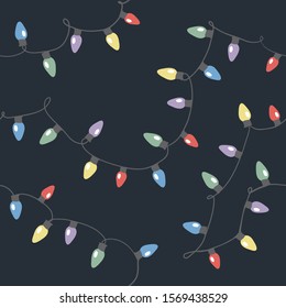 Seamless Pattern Of Colorful Christmas Light Bulbs. Christmas Seamless Pattern With Garland.
