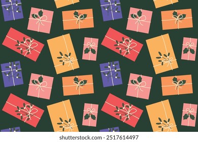 padrão sem costura com colorido natal apresenta decorado com tradicional verde visco visco e holly berry twigs- ilustração vetorial