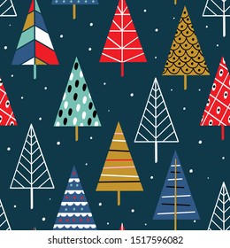 seamless pattern with colorful christmas trees  - vector illustration, eps    
