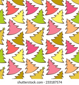 Seamless pattern with colorful Christmas trees. Vector illustration