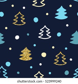 Seamless pattern with colorful Christmas trees. Vector print in hand-drawn style.