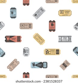 Seamless Pattern With Colorful Cinema Tickets, A Whimsical Design Perfect For Film Enthusiasts, Adding Cinematic Flair