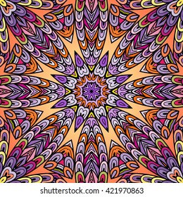 Seamless pattern with colorful circle ornament.  Caleidoscopic hand drawn doodle lines.