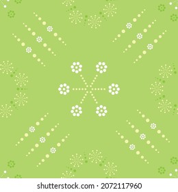 Seamless pattern with colorful of circle shape, beautiful white flowers on green background. Vector illustration.