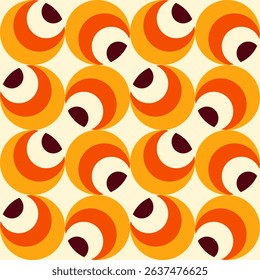 Seamless pattern with colorful circle shapes in the 70s retro style. Vintage wallpaper. Abstract vector design.