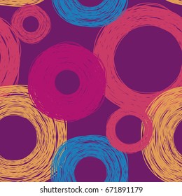 Seamless pattern with colorful circles, abstract tiled ornament can be used for disco style party, vector illustration