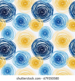 Seamless pattern with colorful circles, abstract tiled ornament, van gogh artistic style,  vector illustration