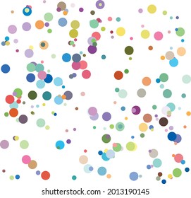 Seamless pattern with Colorful circles and dots of different sizes in a chaotic manner. Various diameter round shapes randomly placed on continuous background. Vector repeating texture