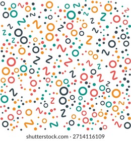 Seamless pattern with colorful circles, dots, and z shapes on
