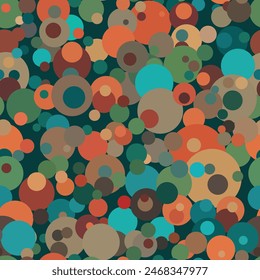 seamless pattern with colorful circles on a dark background for printing on fabrics, packaging, clothing, covers and for creating surface fills