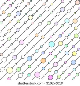 Seamless pattern of colorful circles on the diagonal lines. Abstract background.