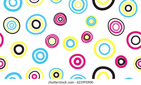 Seamless pattern with colorful circles on a white background. Vector repeating texture.