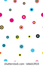 Seamless pattern with colorful circles on a white background. Vector repeating texture.