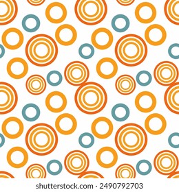 A seamless pattern of colorful circles in slightly, creating a vibrant, playful, and dynamic vector design.