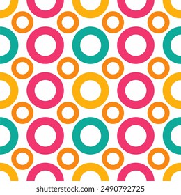A seamless pattern of colorful circles in slightly, creating a vibrant, playful, and dynamic vector design.