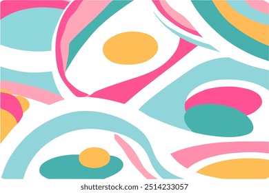 Een naadloos patroon van kleurrijke cirkels in geel, roze en smaragdgroen, perfect voor behang en decoratie